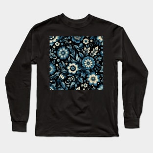 Blue Floral Illustration Long Sleeve T-Shirt